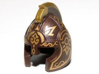 Minifigure, Headgear Helmet Castle with Cheek Protection and Comb with Gold Icons Pattern (King Theoden)