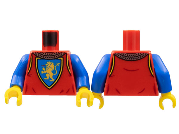 Torso Castle Surcoat, Silver Chain Mail Collar, Yellow Lion with Raised Foot on Blue Shield Emblem Pattern / Blue Arms / Yellow Hands